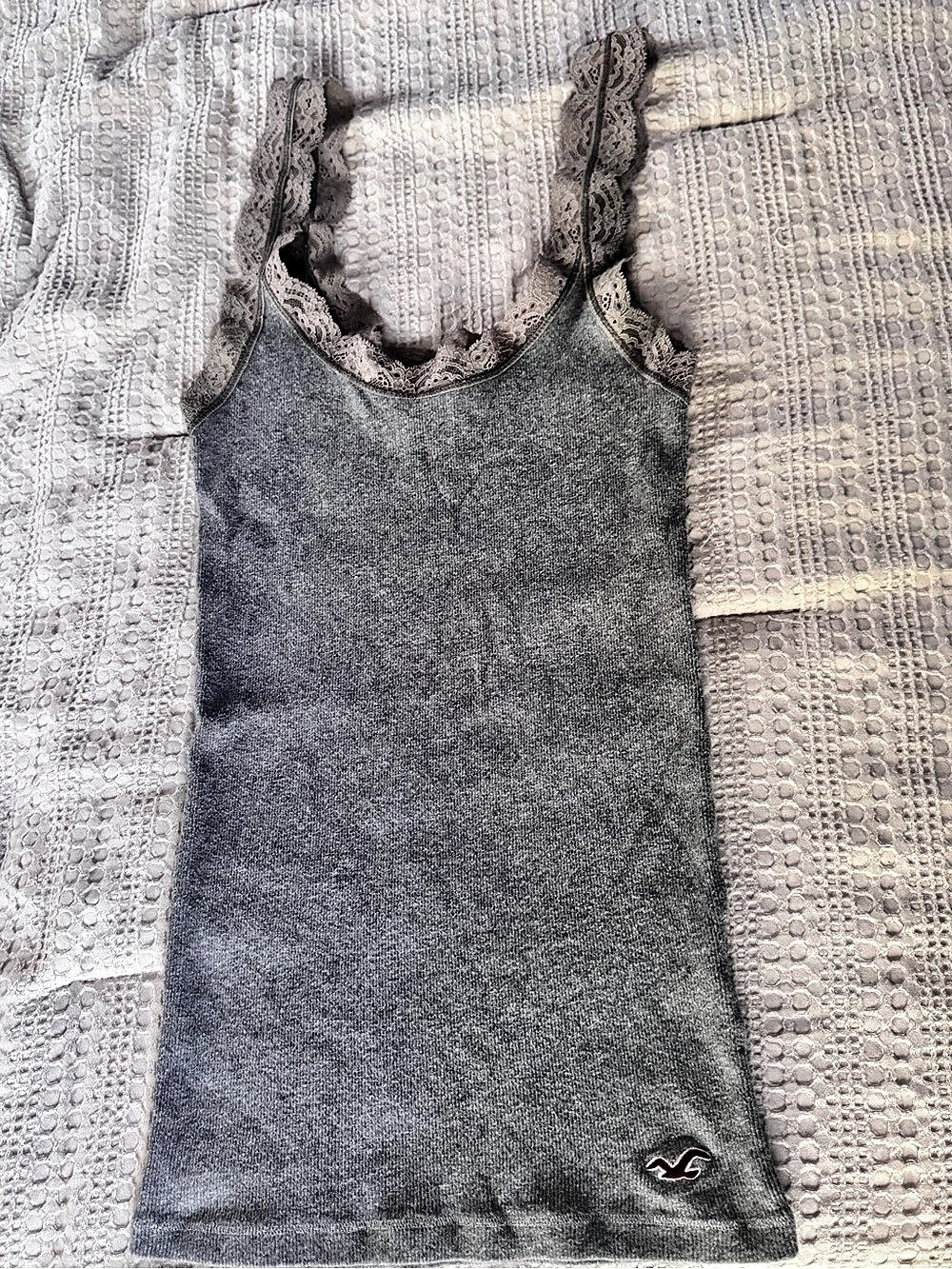 Vintage Y2K Hollister Gray Lace Trim Cami Tank Top Medium